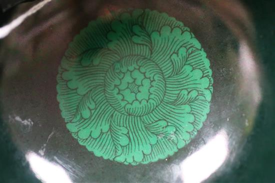 A Chinese green and black enamelled bowl, Qianlong mark, d. 12.4cm